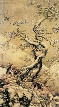 中国の伝統芸術 Painting - 中国の伝統的な雪の中の神泉ウサギ